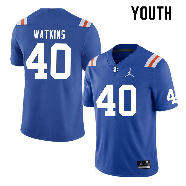 Youth #40 Jacob Watkins Florida Gators College Football Jerseys Sale-Throwback